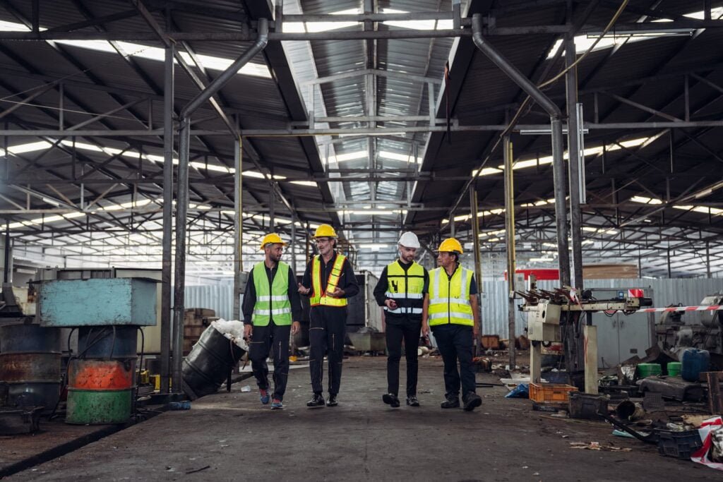 team of engineers in warehouse