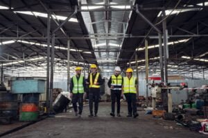 team of engineers in warehouse